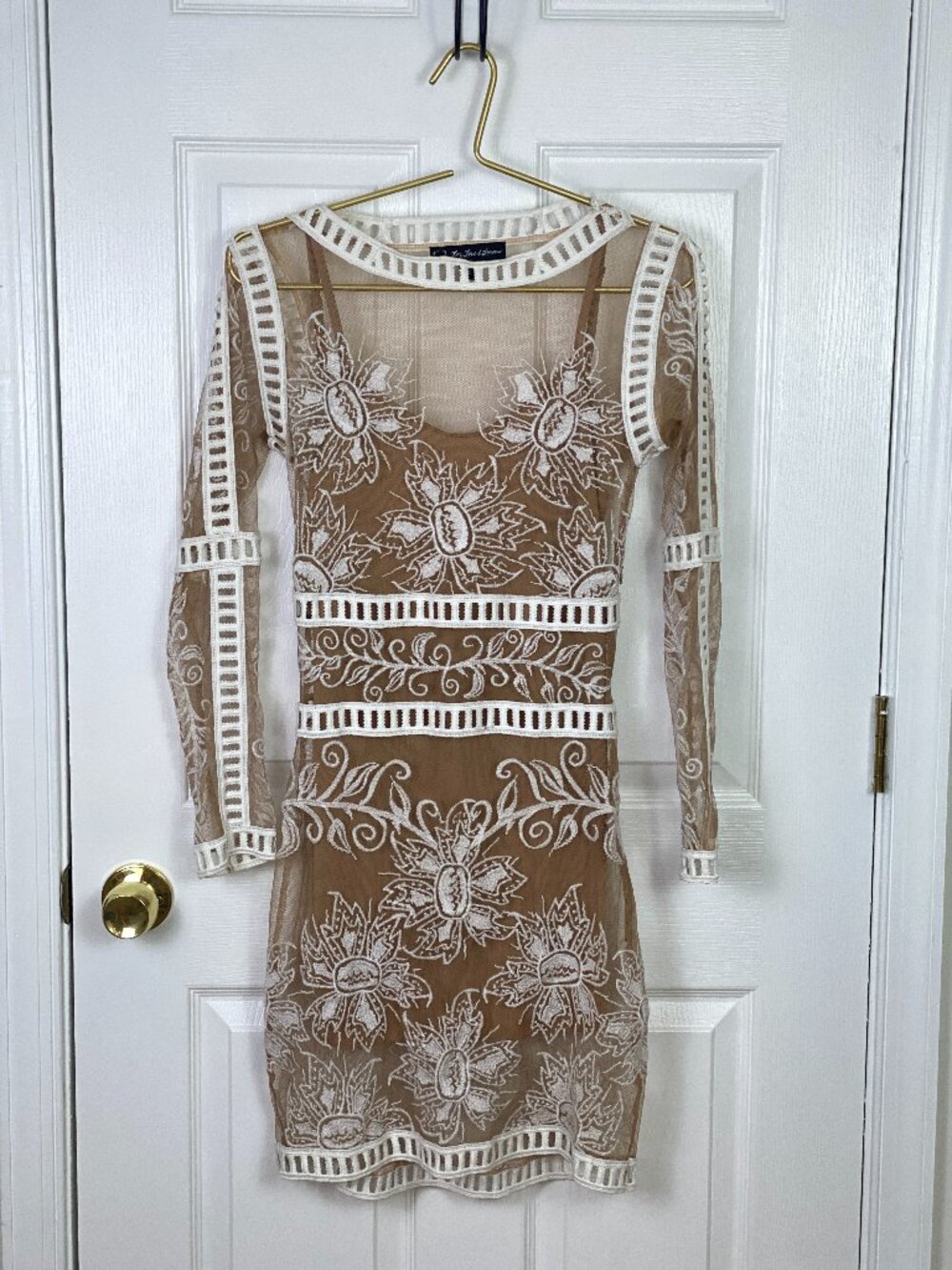 For Love & Lemons Desert Nights Mini Dress Nude Ivory Slip XS